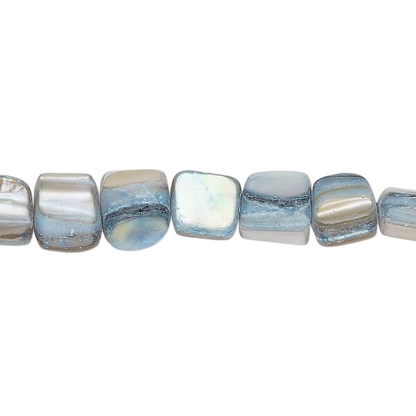 Bead, mother-of-pearl shell (dyed), sky blue, small to medium chip, Mohs hardness 3-1/2. Sold per 15-inch strand. image number 0