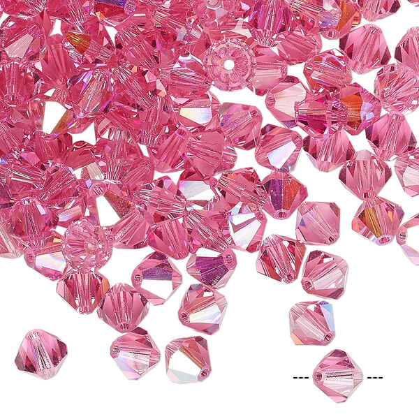 Bead 24pk rose AB, Preciosa Czech crystal 6mm bicone image number 0