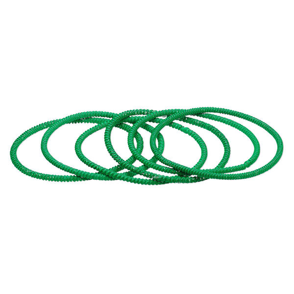 Bracelet, stretch, painted steel, green, 3mm twisted coil, 6-1/2 inches. Sold per pkg of 6. image number 0