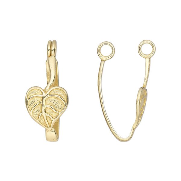 Bail, JBB Findings, donut, brass, 22x10.5mm heart-shaped leaf. Sold individually. image number 0