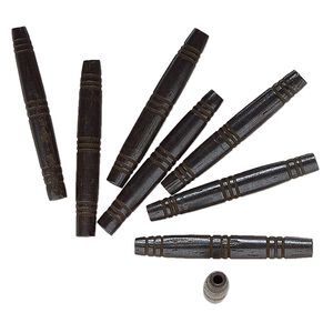 Bead, bone (dyed), black, 36x5mm-35x4.5mm tube. Sold per pkg of 8.