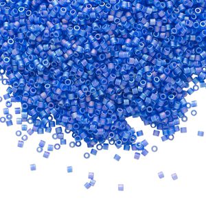 Seed bead, Delica®, glass, pkg/50g, #15 round, translucent matte rainbow cobalt blue (DBS-0864).