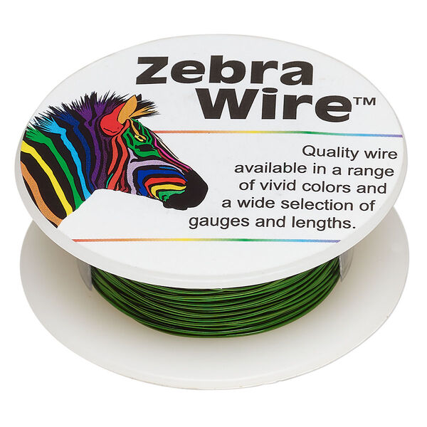 Wire, Zebra Wire™, color-coated copper, green, round, 24 gauge. Sold per 20-yard spool. image number 0