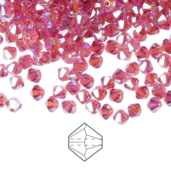 Bead 720pk rose AB 2X, Preciosa Czech crystal 4mm bicone image number 0