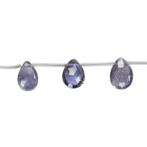 Iolite 1pkg19, hand-cut top-drilled faceted puffed teardrop bead natural B- grade, graduated 6x5mm-11x7mm image number 0
