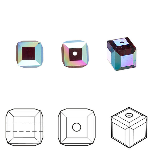 Bead 6pk garnet AB, Crystal Passions® 8mm cube 5601 image number 0