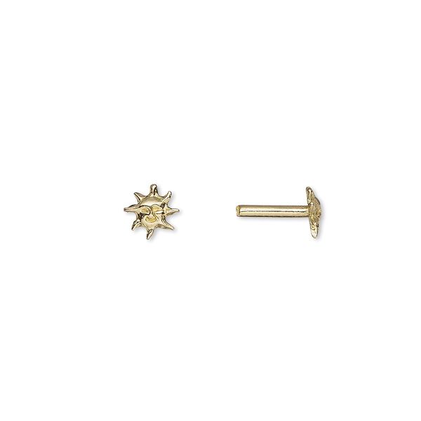 Brad, JBB Findings, brass, 9x6mm with 6x6mm sun face and 8x1.5mm post. Sold per pkg of 4. image number 0