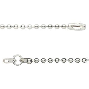 Chain 1pkg10 silver-plated ball, 2.4mm / springring clasp, steel 18 inch