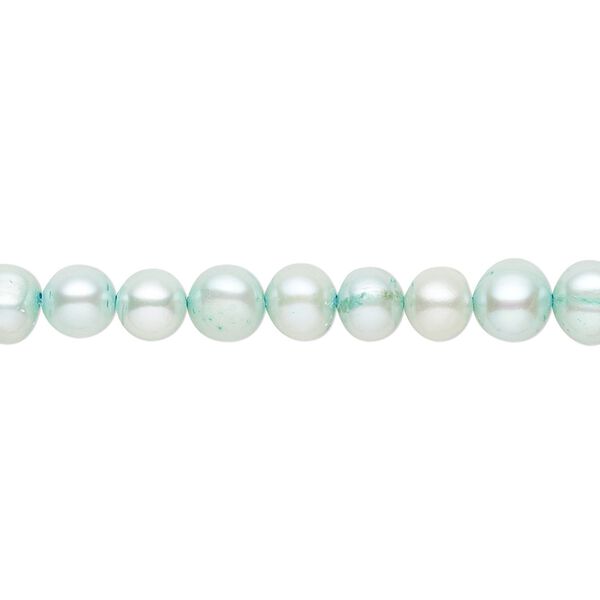 Pearl, cultured freshwater (dyed), teal green, 5-6mm semi-round with 0.4-0.6mm hole, D grade, Mohs hardness 2-1/2 to 4. Sold per 15-inch strand. image number 0