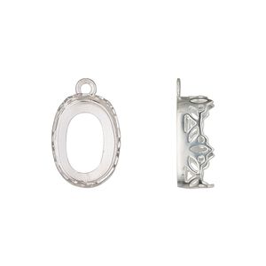 Drop, sterling silver, 15x11mm oval with decorative trim and open back with 14x10mm oval cabochon bezel setting. Sold individually.