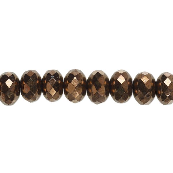Bead, Czech fire-polished glass, opaque bronze, 9x5mm faceted rondelle. Sold per 15-1/2" to 16" strand. image number 0