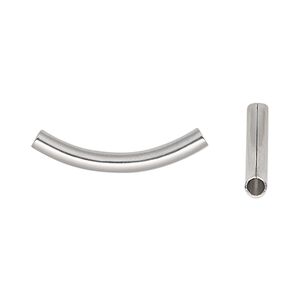Bead, stainless steel, 26x3mm curved tube. Sold per pkg of 100.
