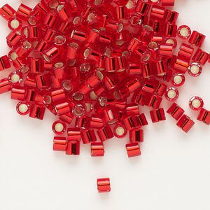 Seed bead, Delica®, glass, pkg/50g, #8 round, transparent silver-lined flame red (DBL-0043).