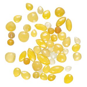 Yellow chalcedony 1pkg1, hand-cut top-drilled / center-drilled faceted mixed shapes bead 1 oz mix 5x3mm-15x15mm
