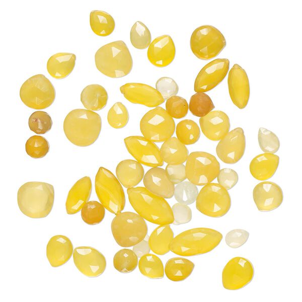 Yellow chalcedony 1pkg1, hand-cut top-drilled / center-drilled faceted mixed shapes bead 1 oz mix 5x3mm-15x15mm image number 0