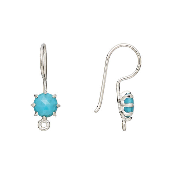 Ear wire, "turquoise" (resin) (imitation) and sterling silver, 22mm fishhook with 7.5mm hand-cut faceted round and closed loop, 19 gauge. Sold per pair. image number 0