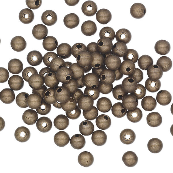 Bead, antique gold-plated brass, 4mm round. Sold per pkg of 100. image number 0