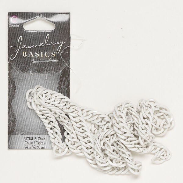 Chain, steel and enamel, white, 6.5mm curb, 23 inches. Sold individually. image number 0