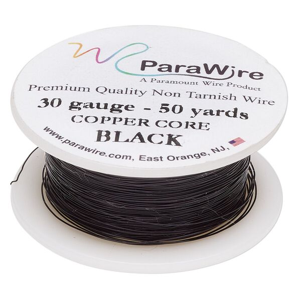 Wire, ParaWire™, black enamel copper, round, 30 gauge. Sold per 50-yard spool. image number 0