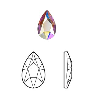 Flat back 6pk crystal AB foil back, Crystal Passions® 14x9mm pear 2303