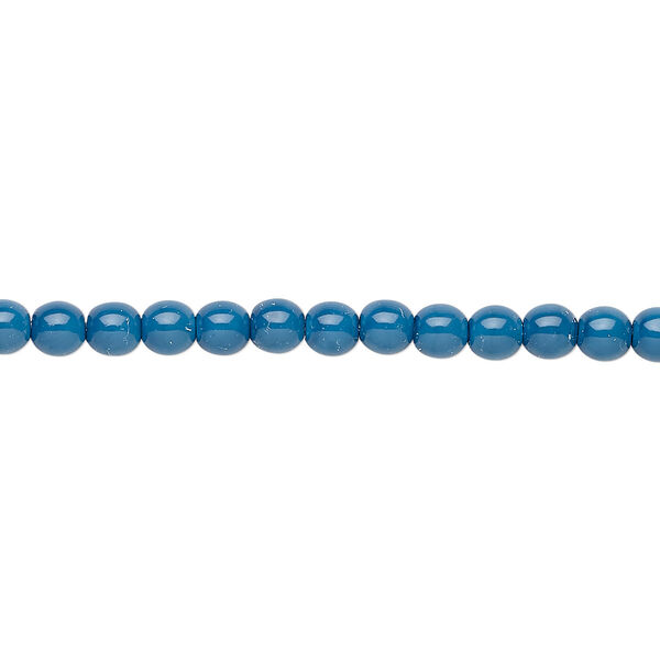 Bead, Czech dipped décor glass druk, opaque medium blue, 4mm round. Sold per 15-1/2" to 16" strand. image number 0