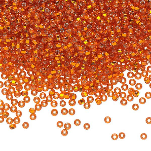 Seed bead, Preciosa Ornela Czech glass, pkg/500g, #11 rocaille, transparent silver-lined dark orange, (97030). image number 0