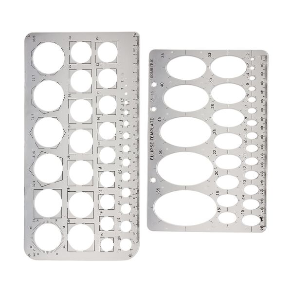 Template, EUROTOOL®, plastic, clear, 10x5 inches with 1-36mm circles and 8x5-1/4 inches with 5x3mm-70x40mm ovals. Sold per 2-piece set. image number 0