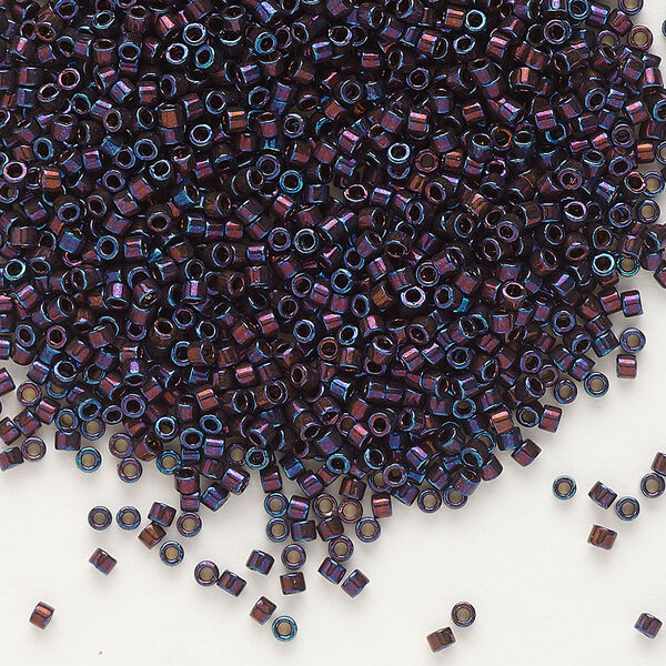 Seed bead, Delica®, glass, pkg/7.5g, #11 round, opaque metallic gold iris dark plum (DB-1004). image number 0