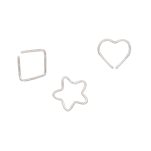 Ear cuff, sterling silver, 9.5x9mm open heart / 10.5x10mm open star / 10.5x10mm open diamond. Sold per pkg of 3. image number 0