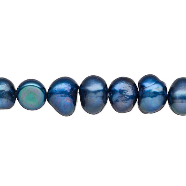 Pearl, cultured freshwater (dyed), dark blue, 8-10mm flat-sided potato, C grade, Mohs hardness 2-1/2 to 4. Sold per 15-inch strand. image number 0