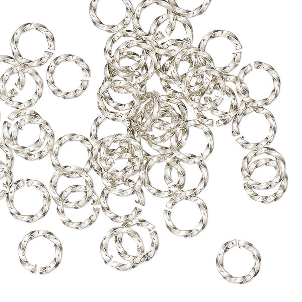 Jump ring, copper / zinc / nickel, nickel silver, 6mm hand-cut twisted round, 4.2mm inside diameter, 18 gauge. Sold per pkg of 50. image number 0