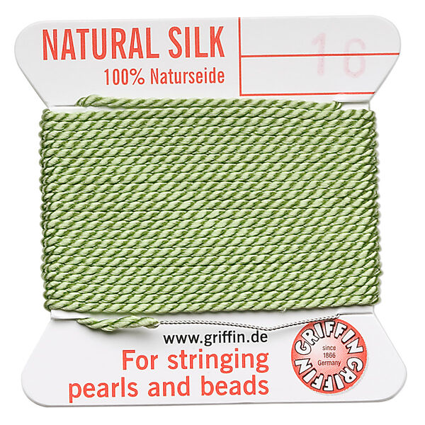 Thread, Griffin, silk, jade green, size #16. Sold per 2-meter card (approximately 78 inches). image number 0