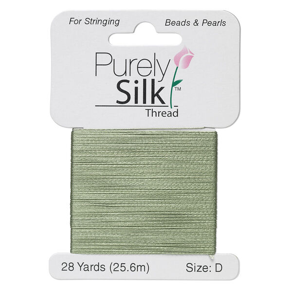 Thread, Purely Silk™, dark green, size D. Sold per 28-yard card. image number 0