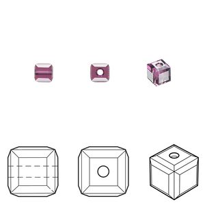 Bead 48pk amethyst, Crystal Passions® 4mm cube 5601