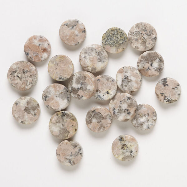 Pink feldspar 1pkg20, flat round bead natural, 12-14mm image number 0