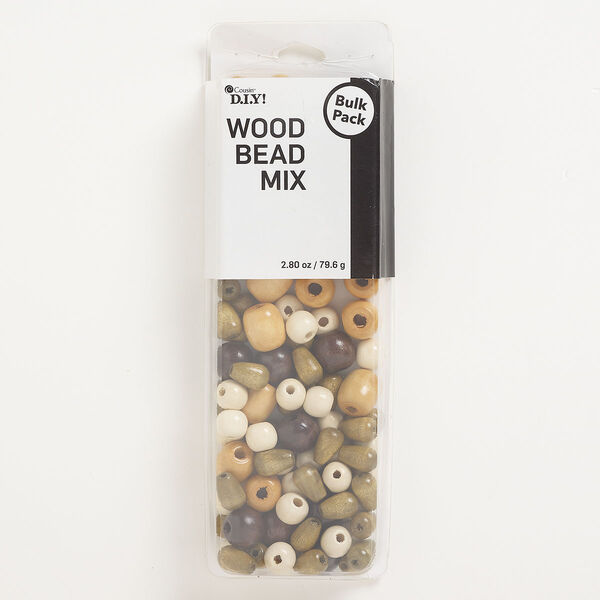 Bead mix, wood, mixed colors, 10-15mm round. Sold per 2.8 ounce pkg. image number 0
