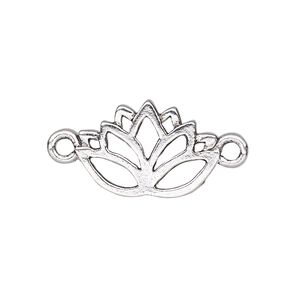 Link, antique silver-plated pewter (tin-based alloy), 21x14mm open lotus. Sold individually.