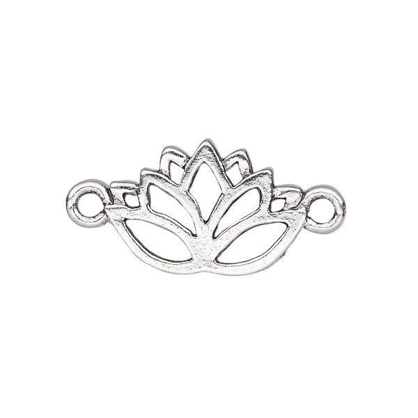 Link, antique silver-plated pewter (tin-based alloy), 21x14mm open lotus. Sold individually. image number 0