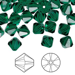 Bead 288pk emerald, Swarovski® 8mm XILION bicone 5328