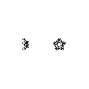 Bead cap, antiqued sterling silver, 6x3mm star rondelle, fits 5-6mm bead. Sold per pkg of 6.