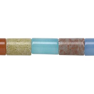 Multi-gemstone / glass 1pkg1, tube bead 15.5-16 inch 12x8mm