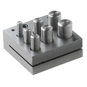 Disc cutter, steel, black, 2-1/2 x 2-1/2 x 1-inch base for cutting 6.4-15.9mm rounds. Sold per 8-piece set.