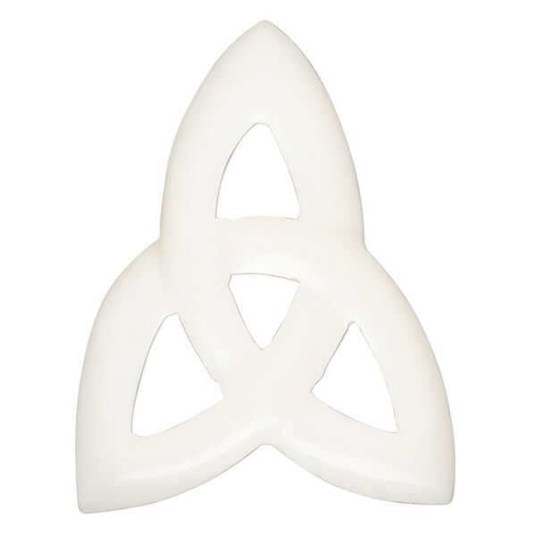 Bone 1pkg1, undrilled hand-carved Celtic knot focal white 44x34mm image number 0