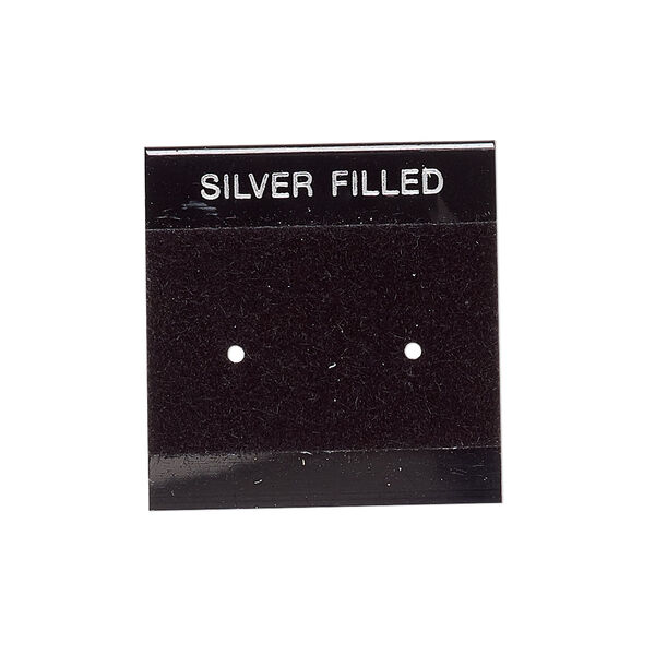 Earring card, flocked plastic, black and silver, 1x1-inch square with "SILVER FILLED." Sold per pkg of 25. image number 0