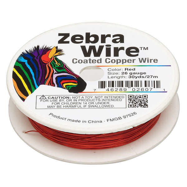 Wire, Zebra Wire™, color-coated copper, red, round, 26 gauge. Sold per 30-yard spool. image number 0