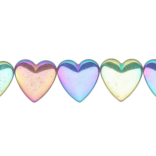 Bead, Hemalyke™ (manmade), rainbow, 12mm side-drilled heart. Sold per 16-inch strand. image number 0