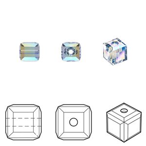 Bead 144pk light sapphire shimmer, Swarovski® 6mm cube 5601