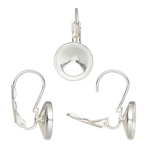 Ear wire leverback 1pkg2 Almost instant jewelry® sterling silver, 24.5mm / 12mm rivoli glue-in setting, 1 pair