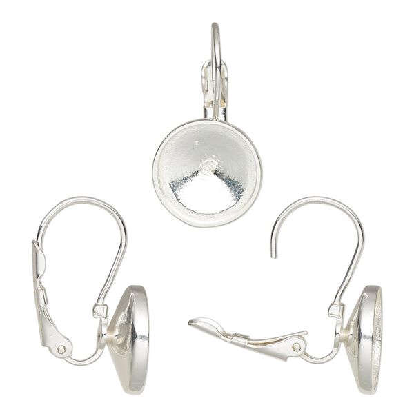 Ear wire leverback 1pkg2 Almost instant jewelry® sterling silver, 24.5mm / 12mm rivoli glue-in setting, 1 pair image number 0