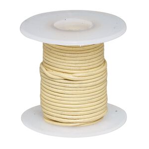 Cord, leather (dyed), cream, 0.5-0.8mm round. Sold per 5-yard spool.